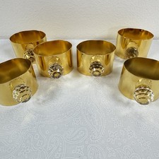 VTG VALERIO ALBARELLO 6 24KT GOLD PLATED SWAROVSKI CRYSTAL ADORNED NAPKIN RINGS picture