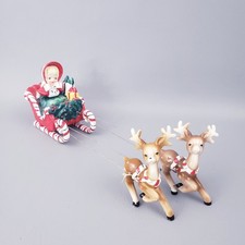 Leftons Vintage 1957 Christmas Figurine Set, Girl In Sleigh With Two Reindeer picture