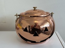 VTG Halloween Copper & Brass Jack O Lantern Pumpkin Candy  Or Candle Holder 6” picture
