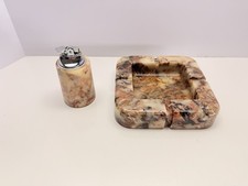 Vintage MCM Onyx Marble Stone Ashtray Table Lighter Set 7” Mid Century picture