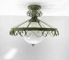 Vintage 1960's Retro Mid Century Iridescent Green Metal Scroll Light Fixture picture