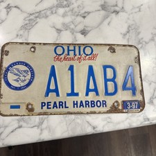 Vintage 1990s Ohio Pearl Harbor Survivor License Plate; A1AB4 Expired 1997 picture