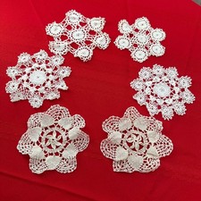 Set of 6 VTG Handmade Crochet Lace Doilies Flower Snowflake Starburst Mandala picture