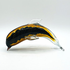 Dolphin Figurine Art Glass Amber Yellow & Brown Glass Sculpture picture
