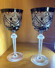 Vtg Set of 2 Seneca Amethyst Cut-to-Clear Crystal Wine Glasses 8