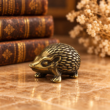 Mini Vintage Brass Cute Hedgehog Statue Ornament Animal Collectible Tea Pet picture