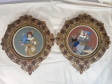 RARE Antique Villeroy Boch Mettlach Plaque Pair 2623 2626 Green Mercury Framed picture