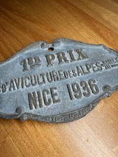 1936 French 1st Prize Award Plaque Nice France Metal Cast Iron Decor Vintage picture