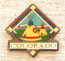 Colorado State Lapel Pin Teepee Native American Vintage Enamel Gunmetal Travel picture