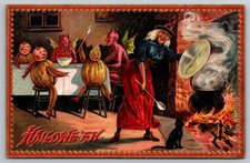 Iconic Raphael Tuck Halloween Postcard 160 Witch Devils Pumpkin People Unposted picture