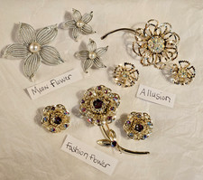 Vintage SARAH COVENTRY 3 Pin & ER Sets - Moon Flower, Allusion, Fashion Flower picture