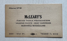 Vtg Business Card Toledo OH McLeary's Fishing Tackle 3001 131 St Liar's License picture