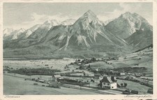 Postcard Lermoos (6631), town view with Mieming chain, postcard picture