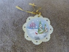 VTG 2006 Fenton Hand Painted Satin Glass Christmas Ornament Trees Cardinal 3.25