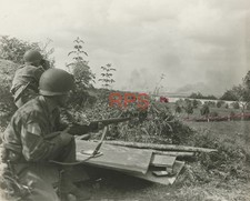 Original WWII Type 1 Press Photo: GI’s Viewing Burning German Convoy; France 44’ picture