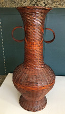 Italian Antique Rattan Wicker Weave Basket Urn 16