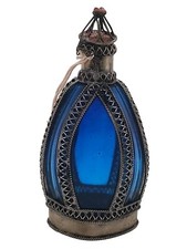 Vtg Antique Moroccan Perfume Bottle, Cobalt Blue Glass, Silver Plated Overlay picture