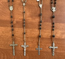 Vintage Estate Black Bead Rosary Lot Of Four - Italy picture