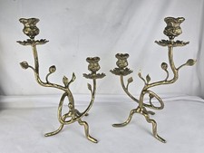 VTG Set of 2 Andrea by Sadek Brass Rose Floral 2-Light Candelabra Candle Holders picture