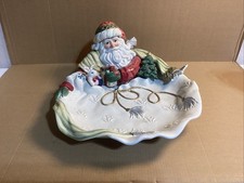 RAREST RED COAT VTG Fitz and Floyd Centerpiece  Bowl Gregorian Santa Christmas picture