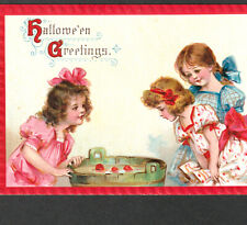 Halloween Greetings Frances Brundage Gabriel 120 Apple Bobbing 3x Girls PostCard picture
