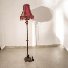 1920s 30s VICTORIAN GOTHIC REVIVAL BRIDGE ARM FLOOR LAMP FRINGE BEADED ART DECO picture