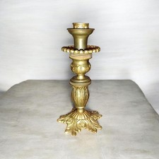Antique French Cast Brass Bronze Candlestick Holder Louis XVI Baroque Style Leaf picture