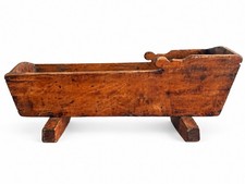 Antique Circa Early 1900s Wood Primitive Handmade Rocking Cradle for Doll picture