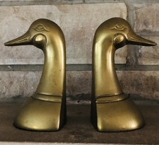 Vintage Brass Duck Goose Head 6” Bookends Pair Mid Century Style Made In Korea picture