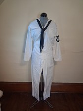Authentic 1965 White Navy Jumper Cracker Jack Navy Shirt & Pants Chest 21 Flat picture