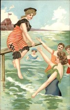 Bathing Beauties Beach Swimming Scene Ser 354 c1910s Vintage Postcard bhn picture