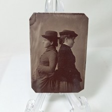 Antique Tintype Photo 1880s Rare Back to Back Profile Two Women Fashion Hats picture
