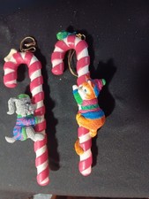Vintage 1996 Avon Xandy Cane Cat and Dog Christmas Ornaments set of 2 picture