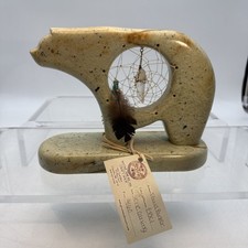 Lg Signed David Parker Stone Carving Fetish Bear dreamcatcher Crystal 2005 picture