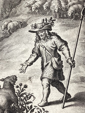 Antique Engraving 1620’s Christ Good Shepherd holy card religious print picture