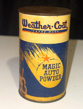 VTG 1950s Weather-Coat Magic Auto Powder Advertising Tin Can Blue/Yellow picture