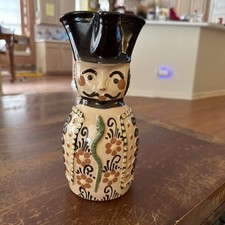 Hungarian Pitcher Folk Art Pottery Soldier Face Snake Flowers Handpainted picture