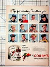 Corby's Christmas Grins Whiskey Magazine Ad 1940s-50s Mailman Cop Barber picture