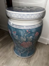 Vintage Famille Rose Chinese Teal, Pink Peony Chinoiserie Side GardenTable/stool picture