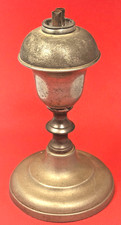 Antique American Pewter Twin-Wick Whale Oil Lamp, ca. 1830s picture