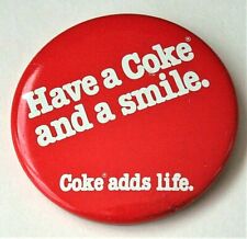 Vtg Rare Red Coke Adds Life Have a Coca-Cola Smile Soda Button Pin NOS New 1978 picture
