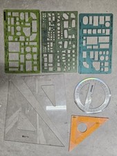 Vintage Architectural Template Drafting Lot Staedtler Faber Castell Triangles picture