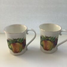 Pair of Staffordshire  Fine Bone China Mugs with Fruit Design Made in England picture