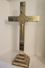 Vintage ARTISTIC Mfg Co RW 1024 Brass Altar Cross, Revell Ware, IHS emblem, 24”H picture