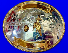 Large Barrel Racing Dual Ribbon German Silver Trophy belt buckle to engrave picture
