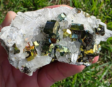 Highly Iridescent Pyrite with Quartz — Indonesia, 201 grams picture