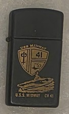 Vintage Metal Zippo, USS Midway, CV-41, Aircraft Carrier Ship, Navy, Command picture