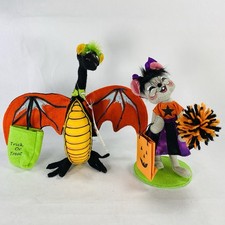 Annalee Halloween Dragon & Cheerleader Trick or Treat Wired Felt Collectible picture