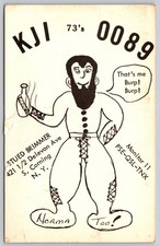 1964 QSL Postcard KJI 73's Ham Radio Cartoon Art Painted Post NY C15 picture