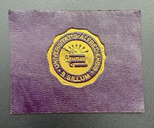 c1910 L20 Alfred University College Seal Tobacco Leather 2x2.5 Purple Gold picture
